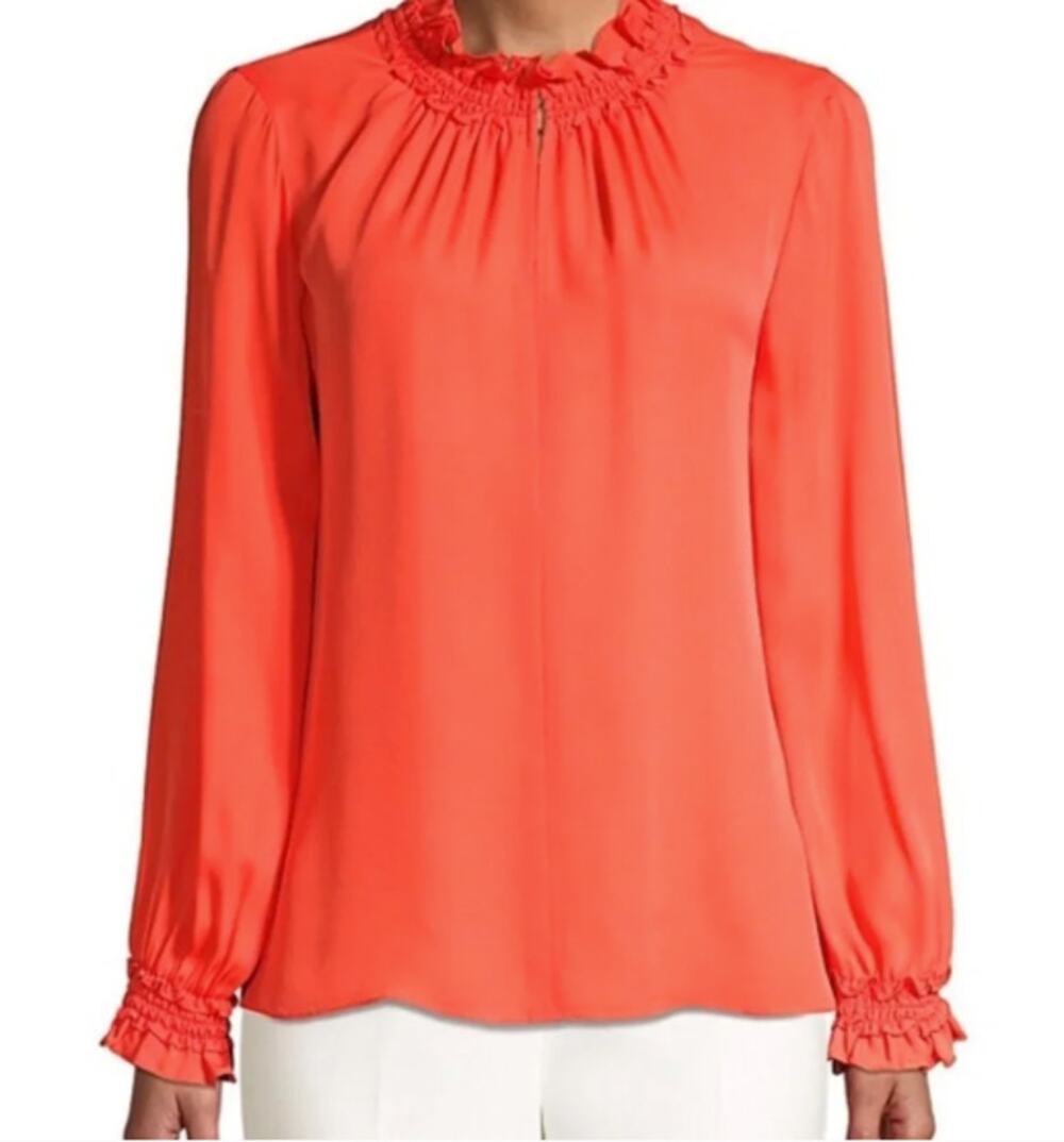 Kobi Halperin Orange Salene Smocked Silk Long Sleeve Blouse Women's XS